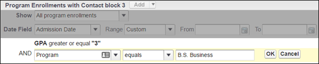 Add the Program equals B.S. Business filter