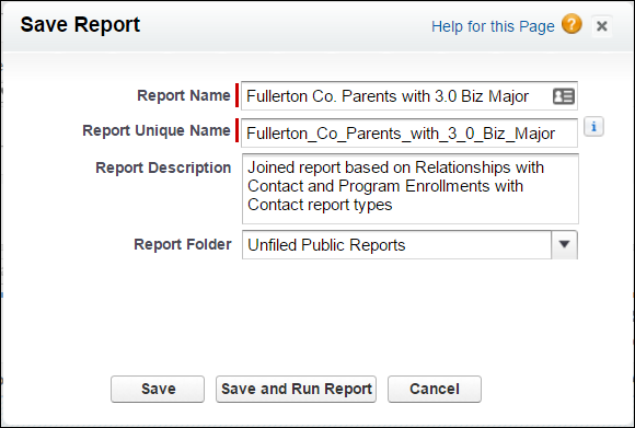 Save Report dialog box