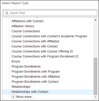 Select Report Type screen