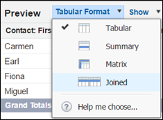 Select Joined from the report format menu