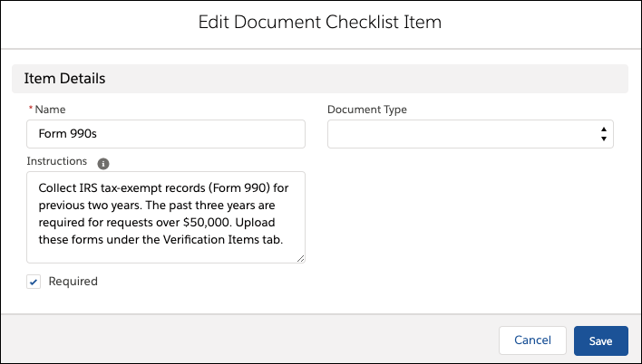 Create a new Document Checklist Item.