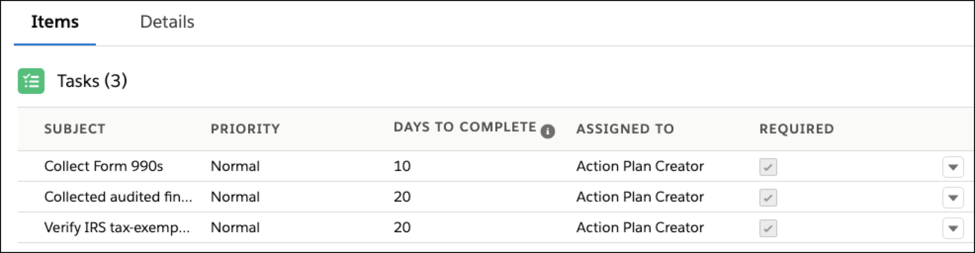 List of final Tasks in an Action Plan Template.