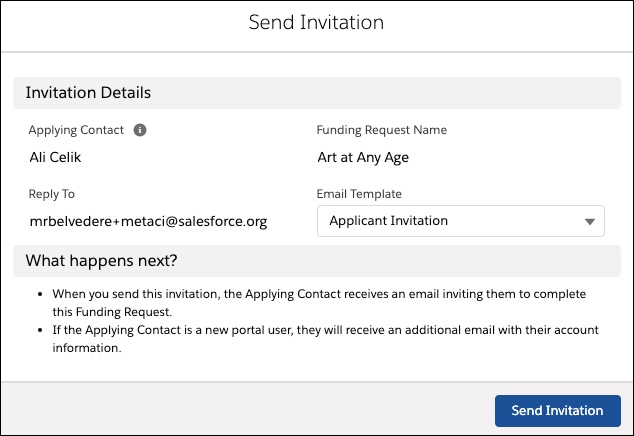 The invitation details modal.