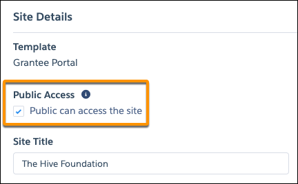 Select Public can access the site.