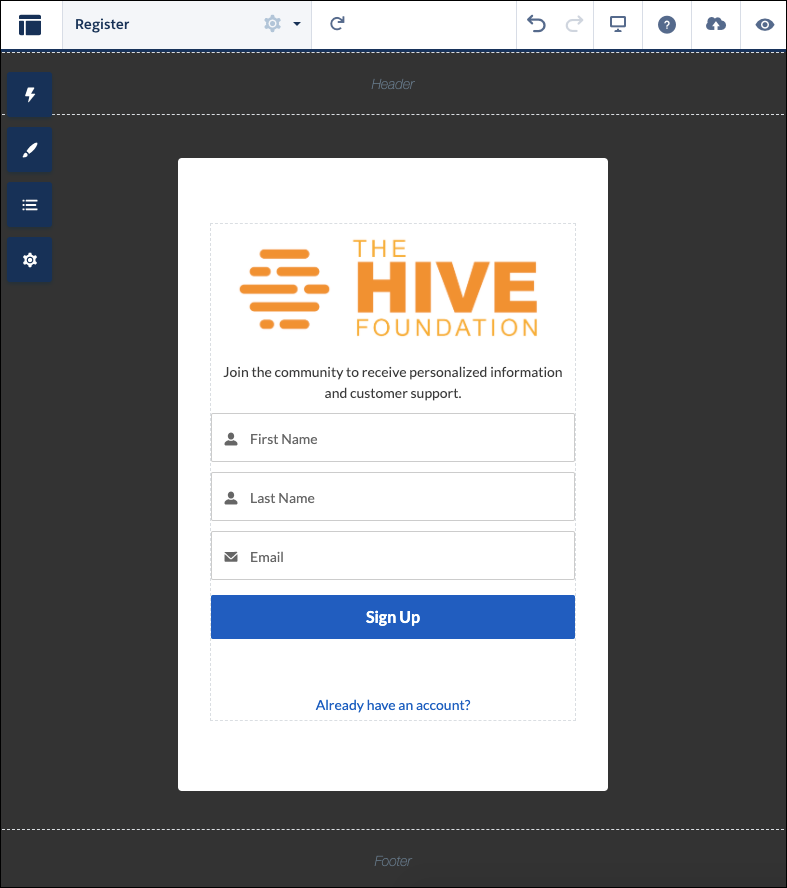 Registration page