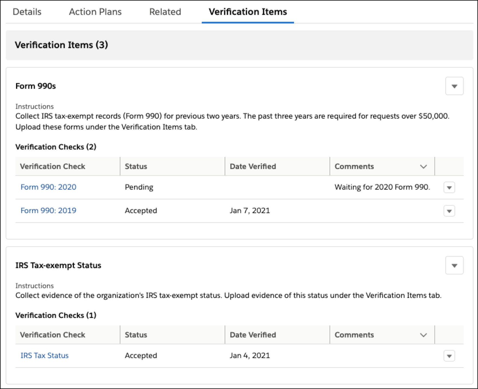Example of Verification Checks applied to the Verification Items tab.