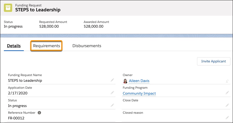 Select Requirements on the Funding Request record.