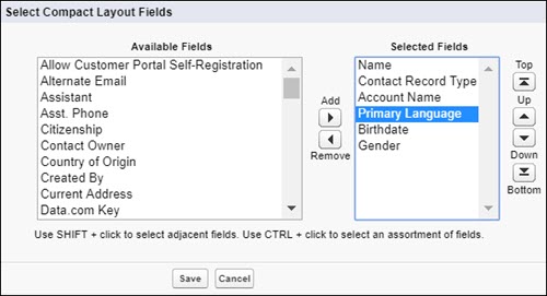 Select an extra field to add to the highlights panel through Compact Layouts