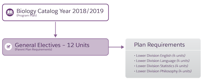 Example of a Program Plan's parent and child requirements.