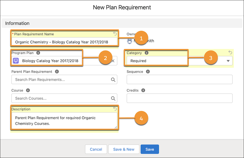 Example of a parent Program Plan with multiple required courses