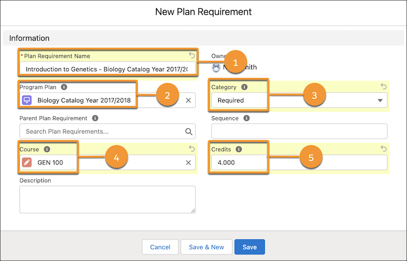 Example of a single-course Plan Requirement