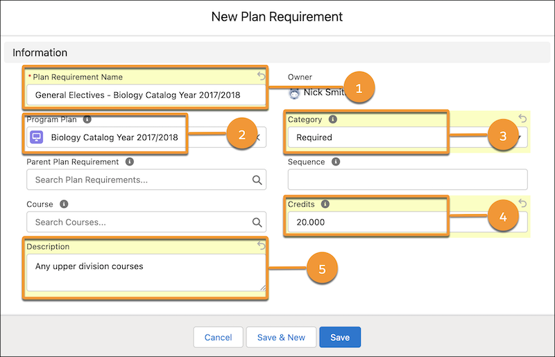 Example of a Plan Requirement without a specific course