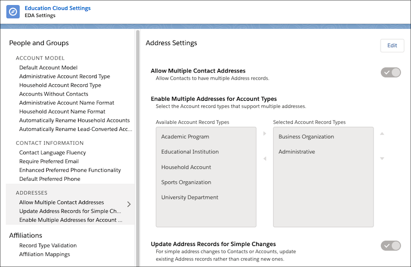 Address Settings in EDA Settings