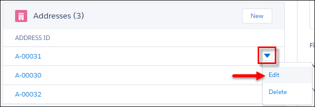 Access the Edit action in the Address row you're updating.