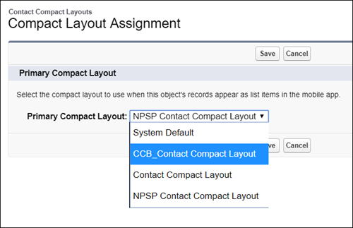 Selecting the new cloned Compact Layout to be the primary Compact Layout.