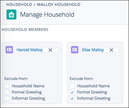 Manage Household example image showing exclusions checked.