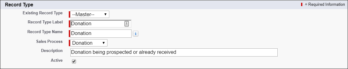 Defining the Donation Record type