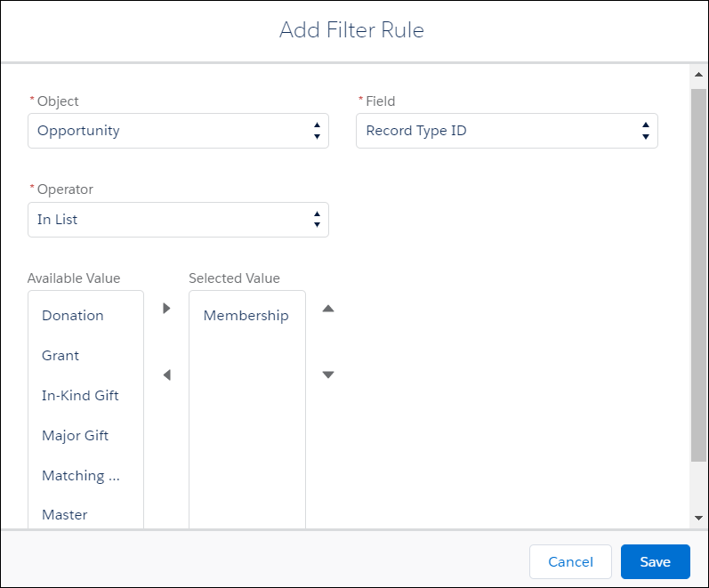 Filter rule for opportunities with Membership record type