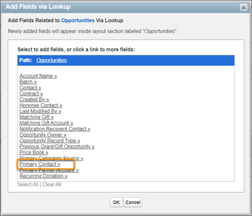 Click on the Primary Contact link to access fields
