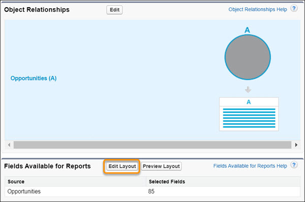 Edit Layout option highlighted on the custom report type