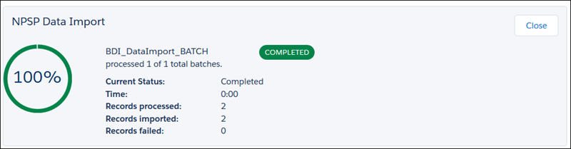 Message showing results of batch processing