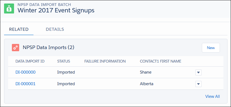 NPSP Data Imports related list on a Data Import Batch record