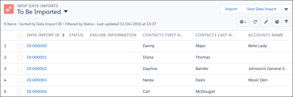 NPSP Data Imports tab