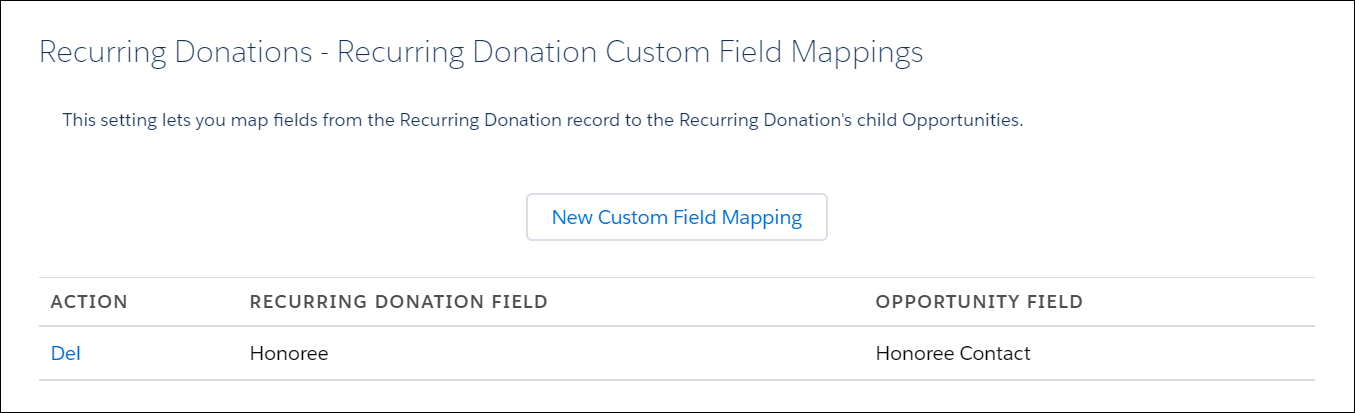 Mapped Fields Lists showing the Honoree and Honoree Contact mapping.