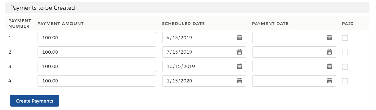 Payments to be created