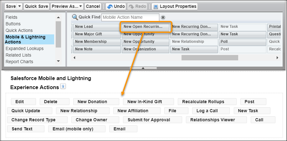 Adding the New Open Recurring Donation to the Contact page layout