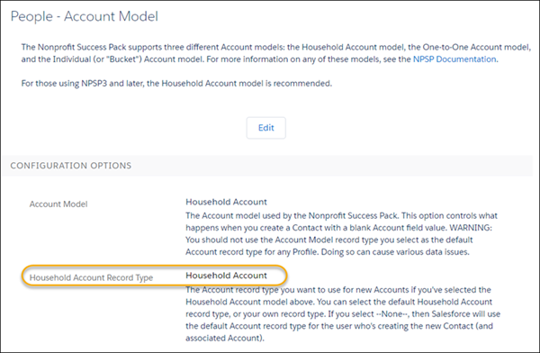 Household Account Record Type field with the value of Household Account