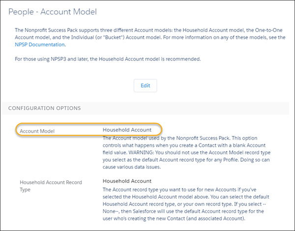 People - Account Model page showing the Account Model field