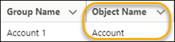Object Group showing Object Name of Account