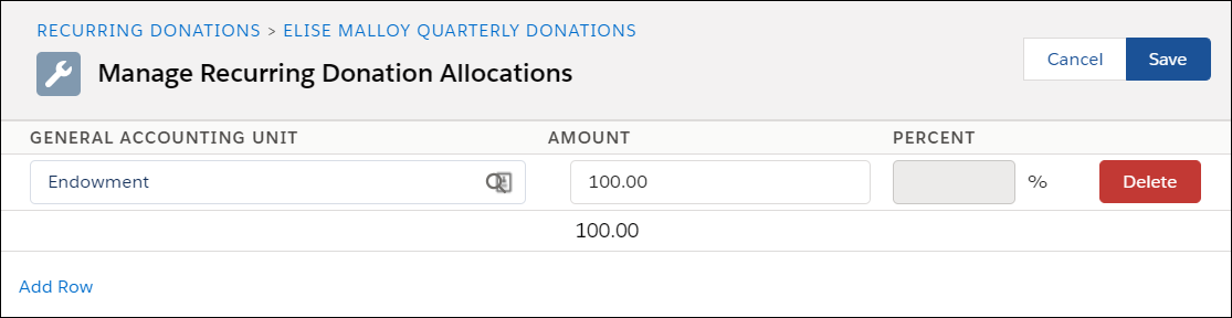 Manage Allocations for a Recurring Donation.
