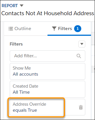 Filter on a new report showing Address Override set to True