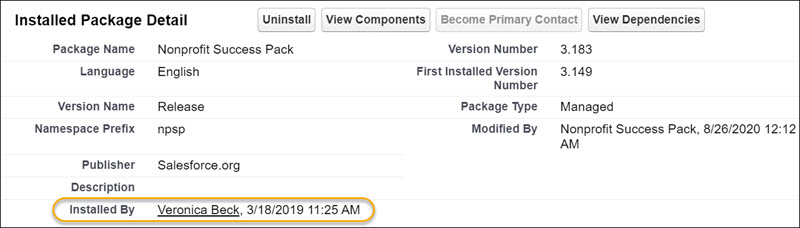 Installed Package Detail screen with Installed By Date of 3/18/2019