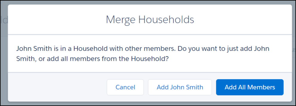 Merge Household Dialog Box