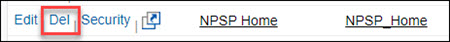 Del link highlighted next to the NPSP_Home page.