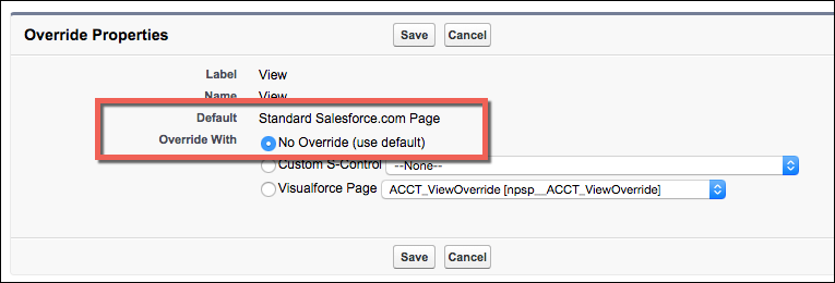 Override properties on a Button, showing that there is No Override (use default).