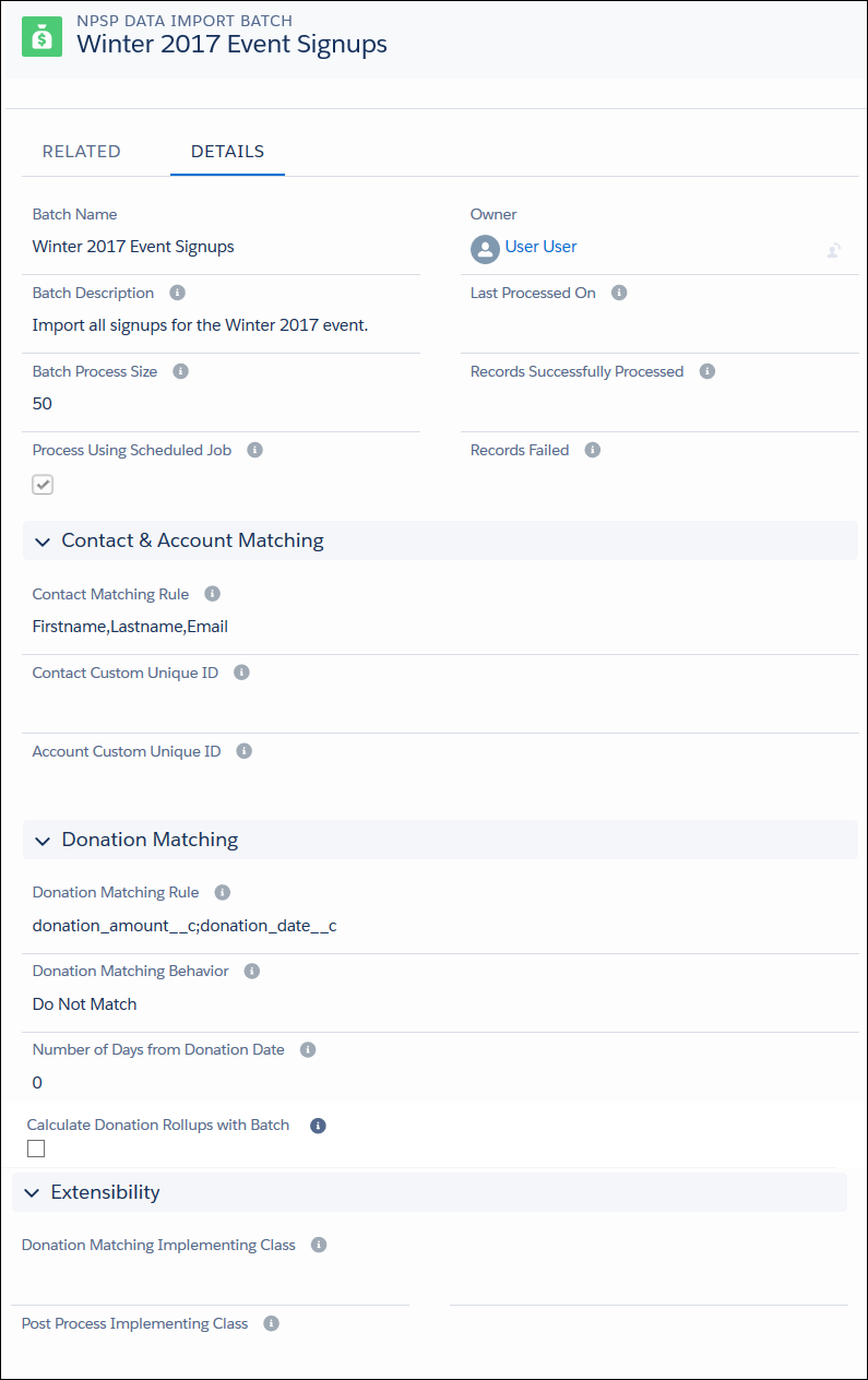 NPSP Data Import Batch record