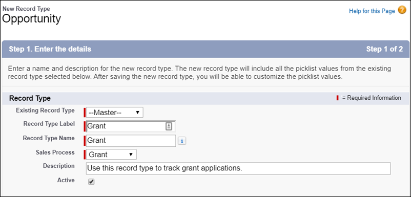 Creating the Grant record type
