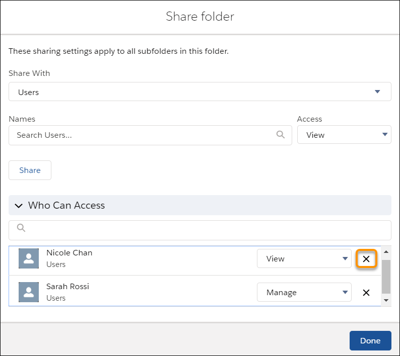 Sharing settings for report folder