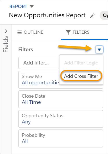 Adding a Cross Filter in the report builder.