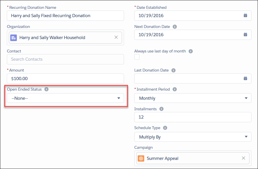 Recurring Donation record