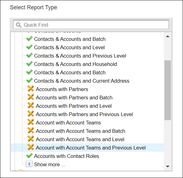 Example of hidden report types