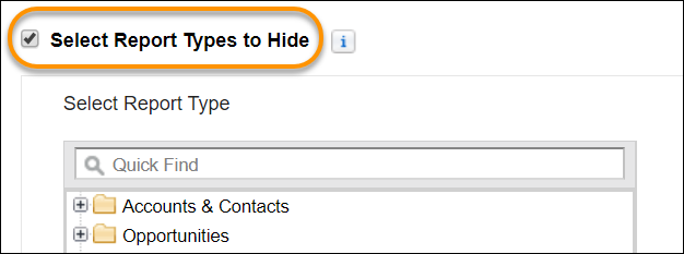 Click the Select Report Types to Hide checkbox