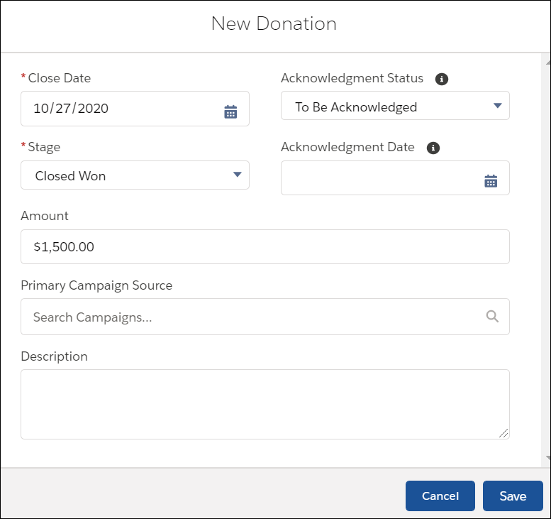 New Donation modal