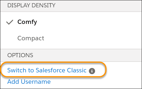 Switch to Salesforce Classic link