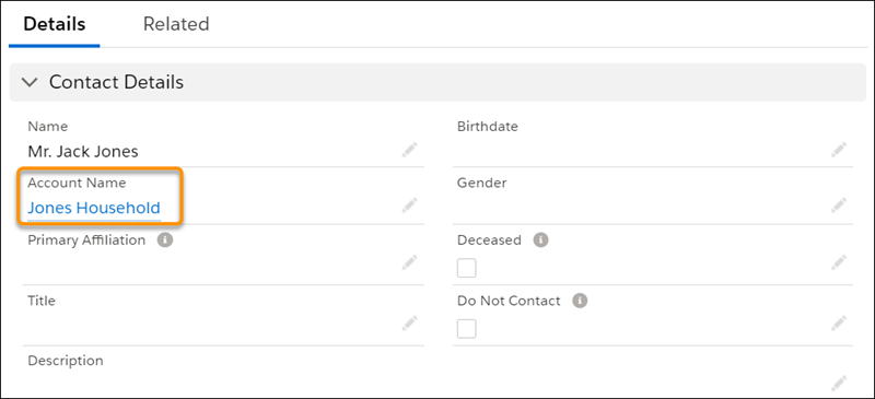 Household name reflects Contact last name