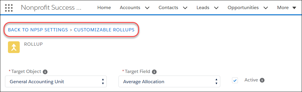 Breadcrumb on a Customizable Rollups page